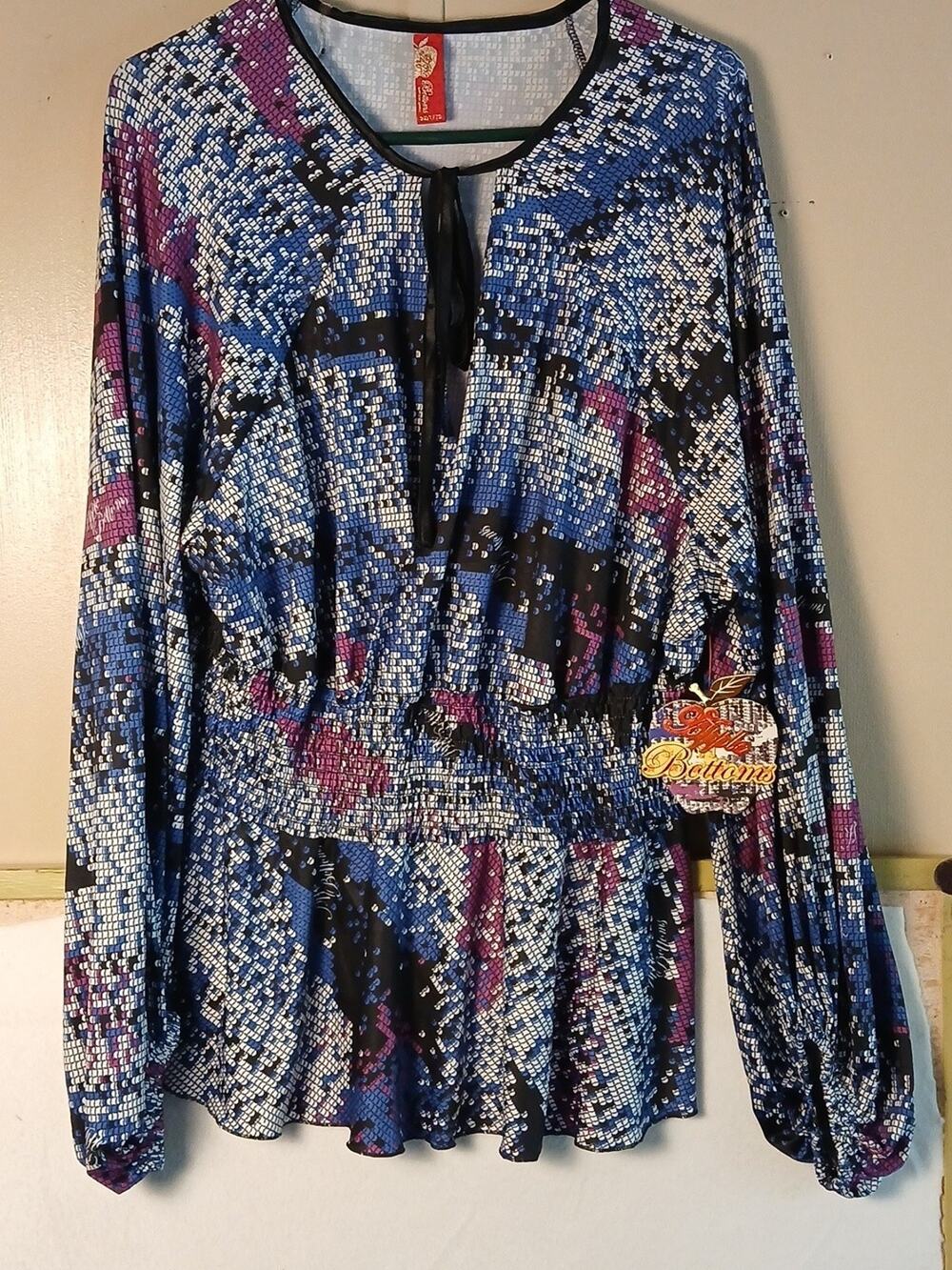 Apple Bottoms Womens Size 3X Top NWT Long Sleeve Multicolor Gathered Waist